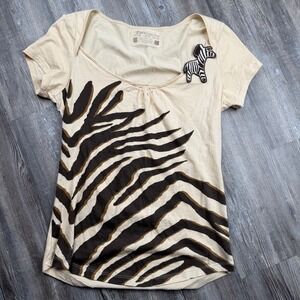 Zara Collection Women's Medium Short Sleeve Zebra Safari Tee